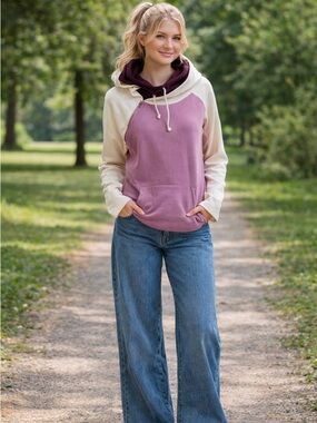 Vanilla Bay Double Hoodie Womens Sweatshirt NEW NWOT Cream, Pink, Wine L 10 12